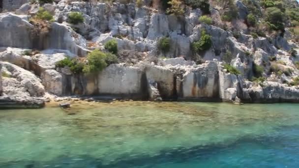 Simena - flooded ancient Lycian city.Kekova island.Ruins of antique architecture — Stock Video
