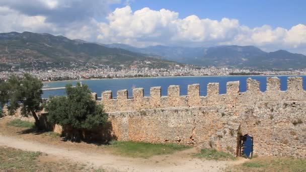 Ruinen der alten Festungsmauer alanya, Türkei — Stockvideo