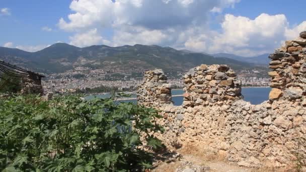 Ruiny staré pevnosti zdi alanya, Turecko — Stock video