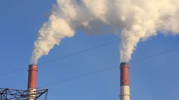 Smoke spews from an industrial smokestack — Stock Video