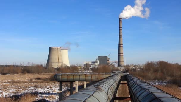 Kémény hő electropower állomás timelapse a dohányzás — Stock videók