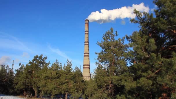 冒烟的烟囱的热电力站尕 — 图库视频影像