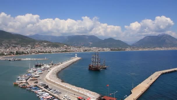 Zeehaven alanya, Turkije — Stockvideo