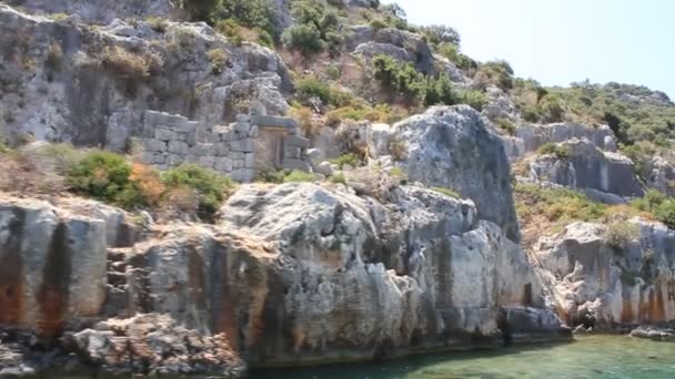 Simena - inundó la antigua ciudad de Lycia.Kekova isla.Ruinas de la arquitectura antigua — Vídeo de stock