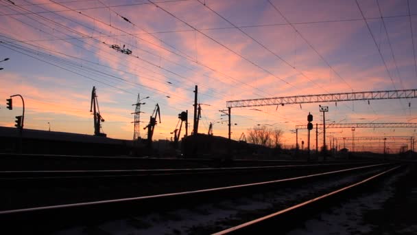 Railway and sunset. — Stock Video
