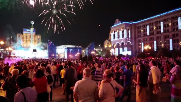 La gente ve fuegos artificiales después del concierto de vacaciones — Vídeos de Stock