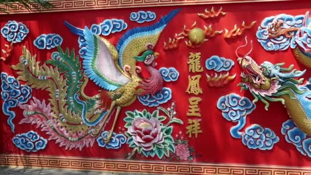 Bas-relief of crane and dragon — Stock Video