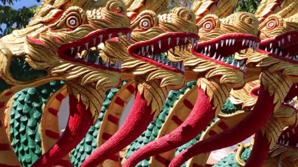 Dragons near entrance to Big Golden Buddha statue in Pattaya, Thailand — Stock Video