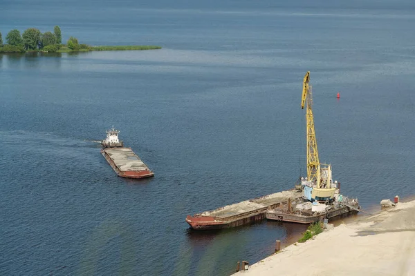 Large Barge Moors Bank Dnieper River Ukraine — Stock Photo, Image