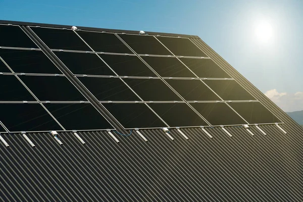 Paneles Células Solares Techo Luz Solar — Foto de Stock