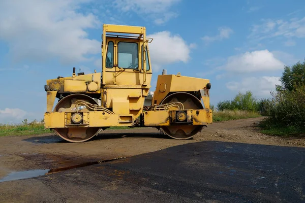 Road Roller Compactor Type Engineering Vehicle Used Compact Soil Asphalt — Stock Photo, Image