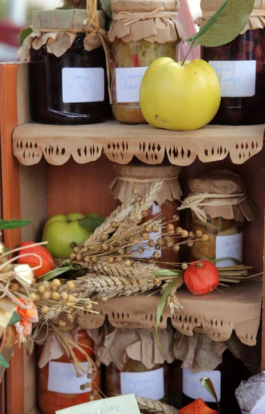 Shelf with homemade jam — Stock Photo, Image