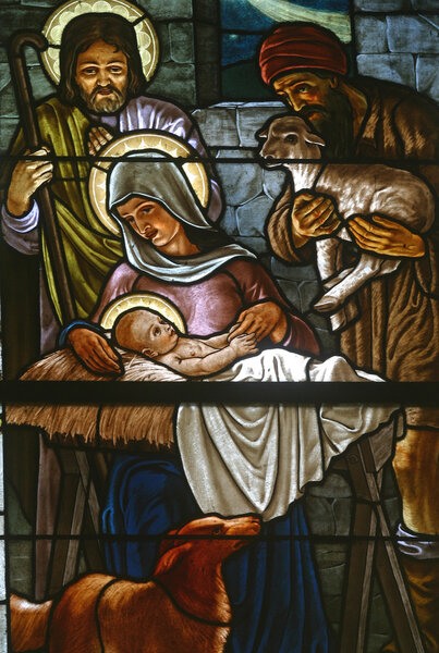Рождественская сцена, витражи
