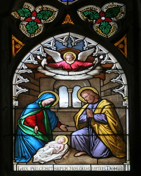 Nativity Scene, stained glass — Stock Photo, Image