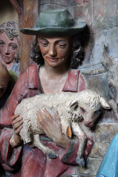基督降生的场景，牧羊人的崇拜 — 图库照片