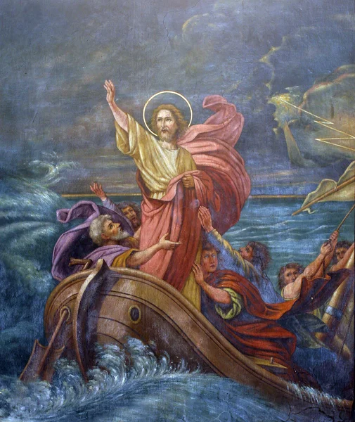 Jesus kalmeert een storm op zee — Stockfoto