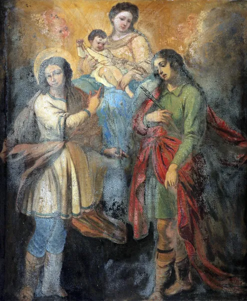 Jomfru Maria og barnet med helgener – stockfoto