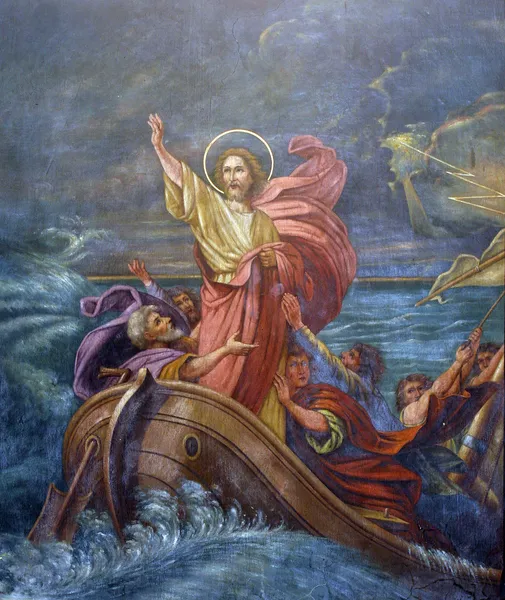Ісус заспокоює шторм на морі Ліцензійні Стокові Фото