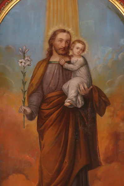 Saint joseph gazdaság Jézus baba — Stock Fotó