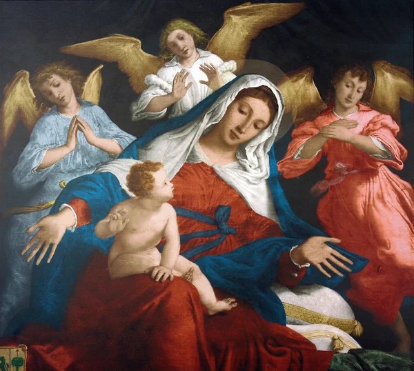 Blessed Virgin Mary with baby Jesus and angels — Stock Photo, Image