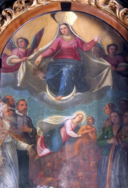 Воздвигнутые Дева и дитя со святыми и ангелами — стоковое фото