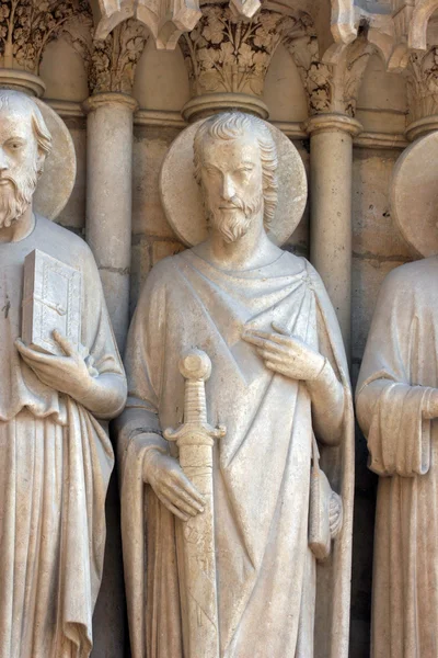 Saint james de grote, kathedraal van notre dame, paris, laatste oordeel portaal — Stockfoto