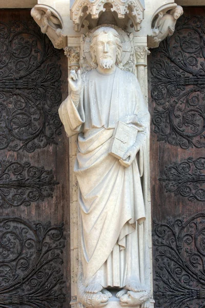 Catedral de Notre Dame, Paris Portal do Juízo Final: Ensinança de Cristo — Fotografia de Stock