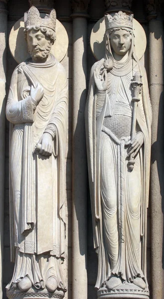 Rey y Reina de Saba, Catedral de Notre Dame, París, Portal de Santa Ana —  Fotos de Stock