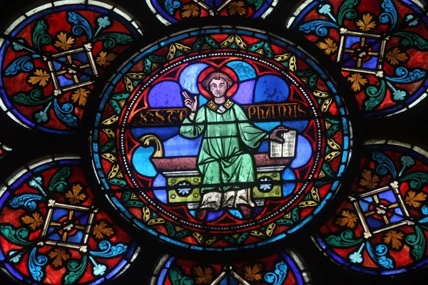 성당 노트르담 드 파리에서 화려한 스테인드 글라스 창 — 스톡 사진