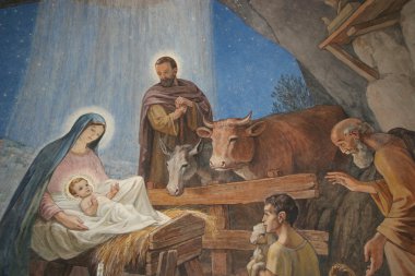 Nativity scene, Bethlehem Shepherds Field Church clipart