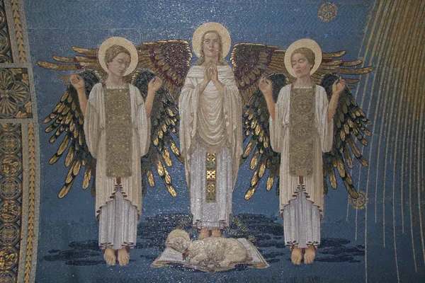 Andělé, mozaika, hora tábor baziliky Proměnění Páně — Stock fotografie