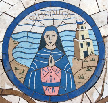 Saint monica, mozaik beatitudes Dağı üzerinde Kilise önünde