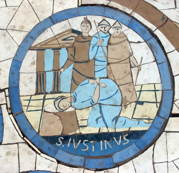 Saint Justin Martyr, Mosaic in front of the church on the Mount of Beatitudes — Stock Photo, Image