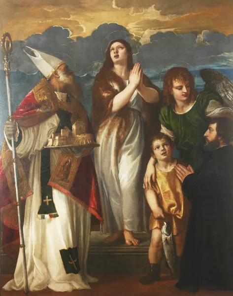 聖マグダラのマリア、聖者ブレーズ、大天使ラファエル、トビアスとドナー — ストック写真