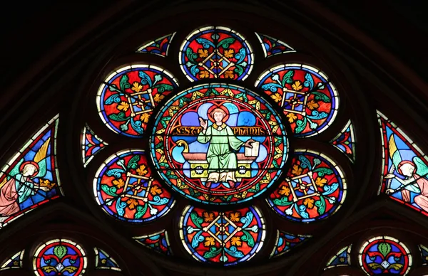 Stained glass window in Cathedral Notre Dame de Paris — Stock Photo, Image