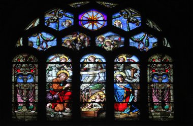 doğum sahnesi, vitray pencere saat saint-eustache kilisede, paris, Fransa