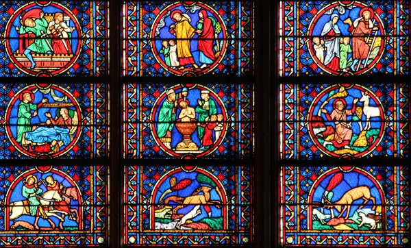 Υαλογράφημα παράθυρο στον καθεδρικό ναό notre dame de paris — Φωτογραφία Αρχείου