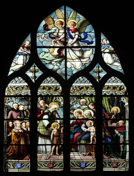 St john the baptist som införts av hans mor, St elizabeth, barnet jesus och det heliga släktskapet — Stockfoto