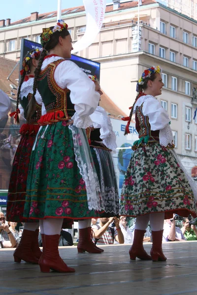 アンサンブルの歌と踊りワルシャワ大学院で経済学のメンバー ポーランド民族衣装 — ストック写真