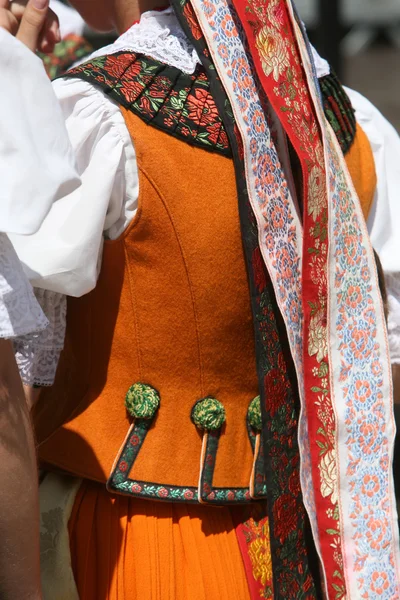 Membres de l'ensemble chant et danse École d'économie de Varsovie en costume national polonais — Photo