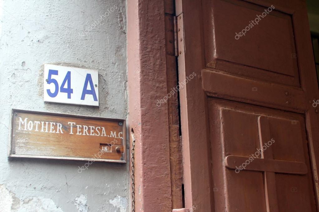 Sign on the entrance to Mother House, the residence of Mother Teresa in Kolkata, West Bengal, India