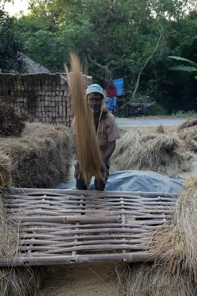 Rice is threshed-winnowed — Stock Photo, Image