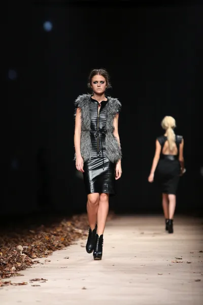 Fashion model dragen van kleding ontworpen door tatjana pantos op de cro een porter show — Stockfoto
