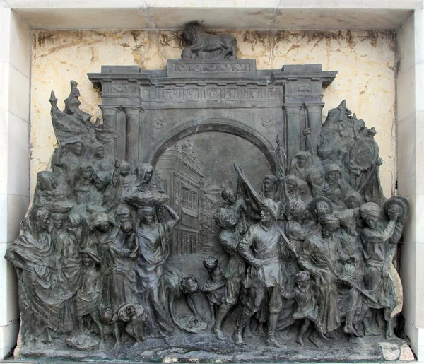 Bronze memorial panel at the Victoria Memorial building in Kolkata, India — Stock Photo, Image