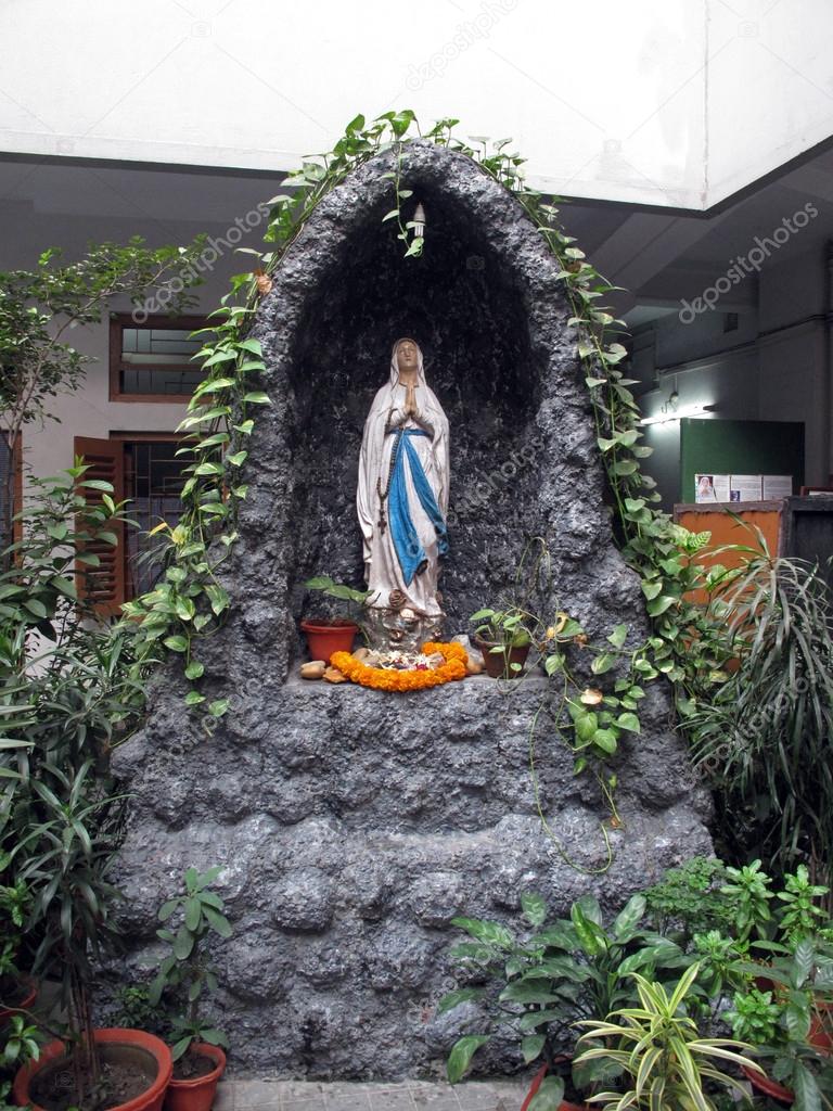 Statue of Our Lady of Lourdes at Mother House in Kolkata, West Bengal, India.