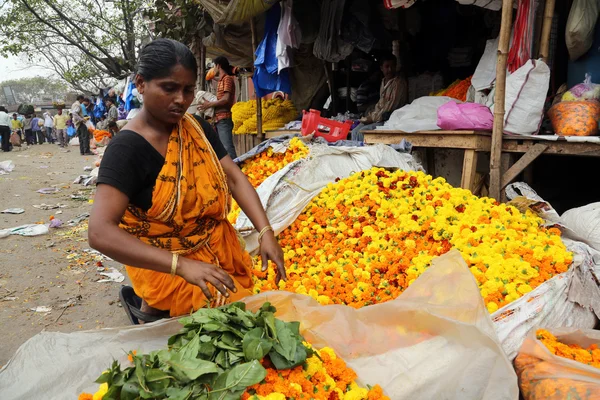 フラワー マーケット、コルカタ、インド — ストック写真