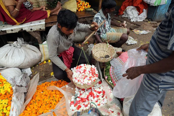 Mercado de flores, Kolkata, Índia — Fotografia de Stock