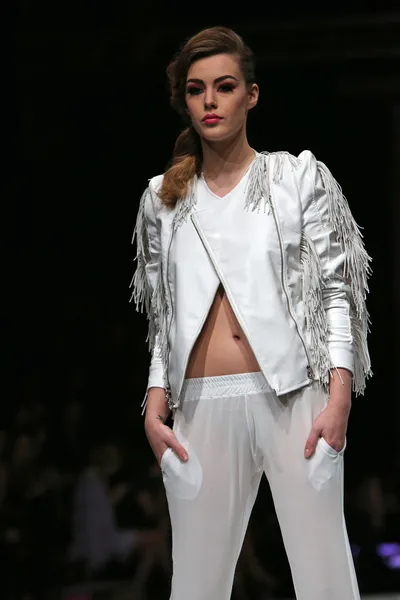 Fashion model wearing clothes designed by Krie Design on the 'Fashion.hr' show in Zagreb, Croatia.