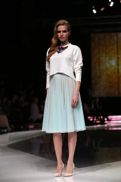 Fashion model wearing clothes designed by Krie Design on the 'Fashion.hr' show in Zagreb, Croatia.