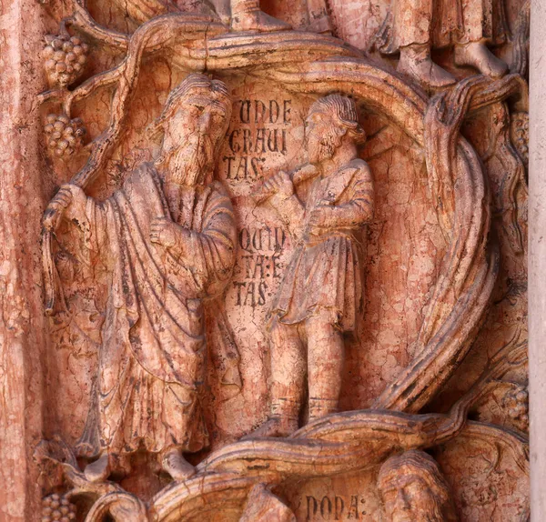 Christ Performing Works of Mercy relief at the baptistry, Parma, Italy — Stock Photo, Image